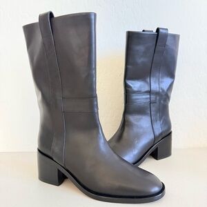 New Robert Clergerie Black Leather Block Heel Almond Toe Lida Boots Size EU 36.5